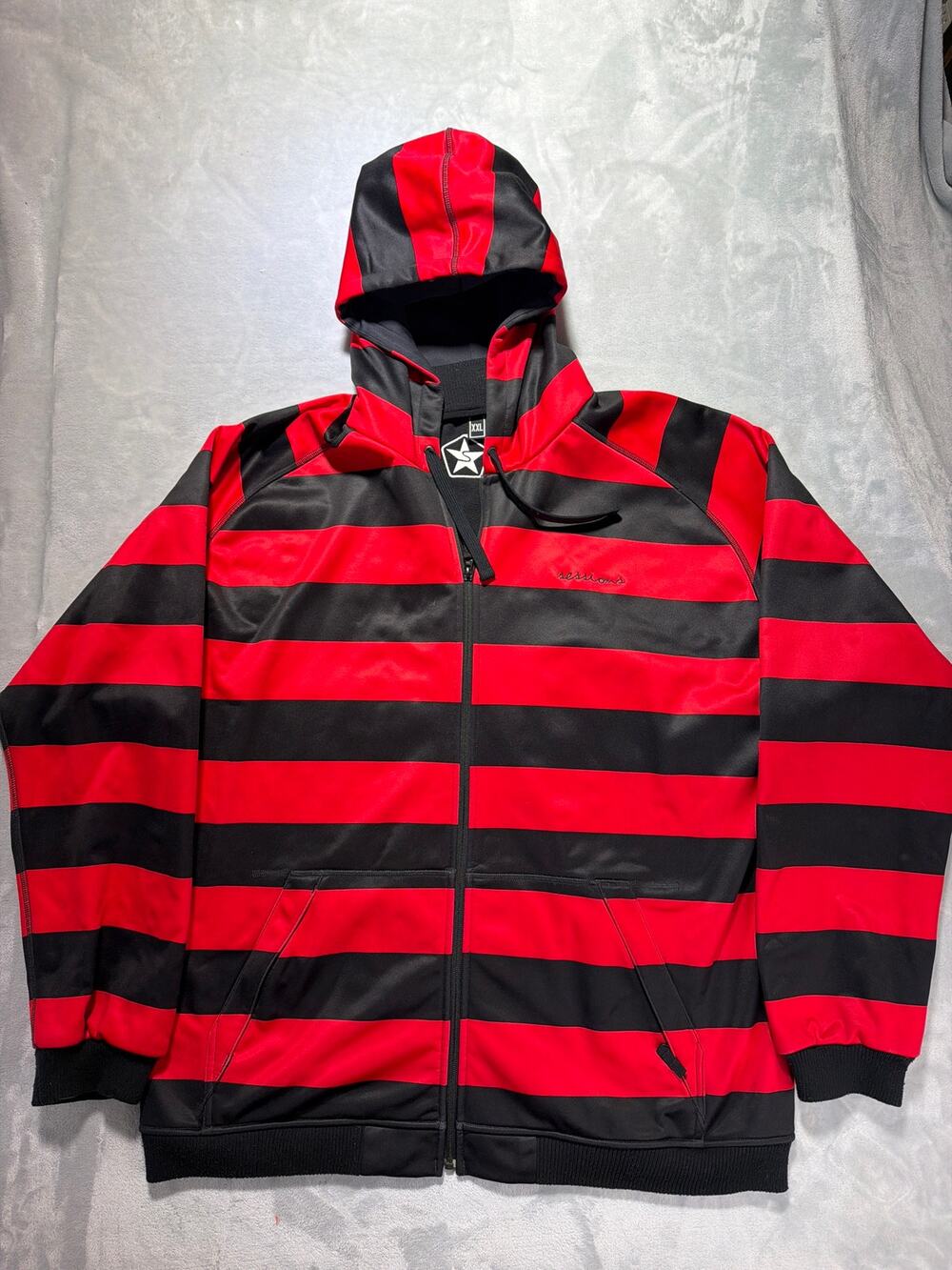 Sessions Men's Zume Striped Softshell Hoody Jacket Red Black Size XXL Snowboard